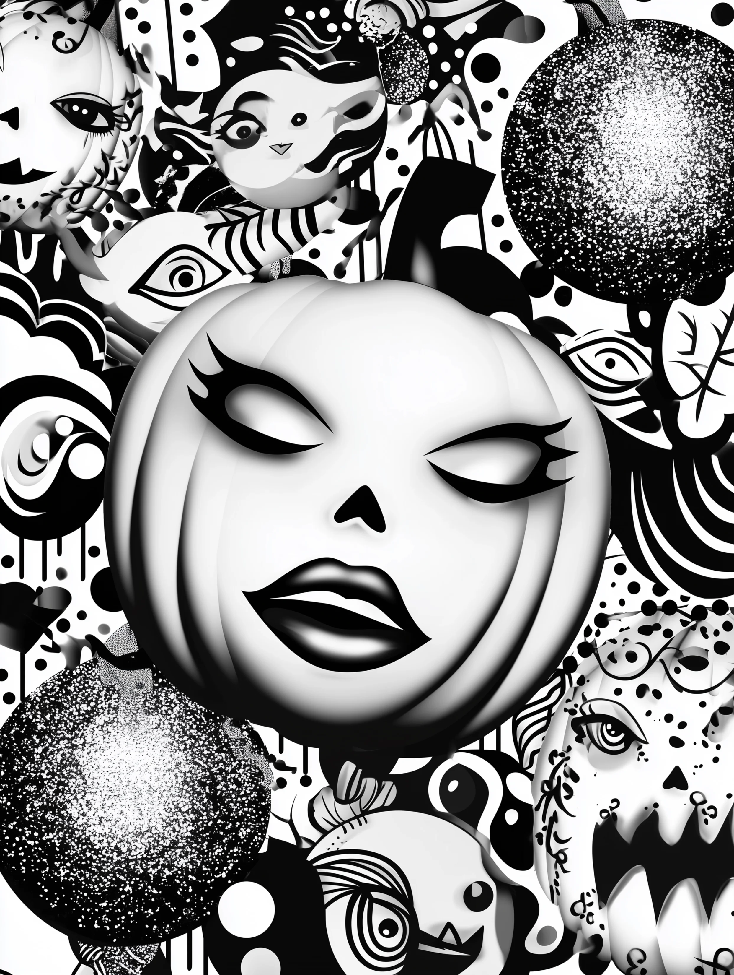 Free printable halloween coloring page for adults featuring a weird pumpkin design